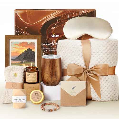 Golray Birthday Gifts for Women Self Care Spa Gift Basket with Frame/ Blanket/ Cup, Christmas Anniversary Valentines Mother's Day Gift for Her Wife Sister Mom Grandma Friend Coworker Teacher Nurse