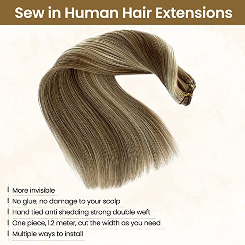 Benafee Sew in Weft Hair Extensions Human 16'' 100G Balayage Wefts Ash Brown to Beige Blonde Platinum Real Bundles