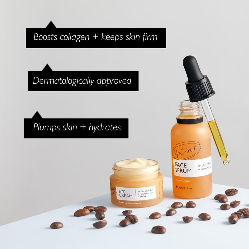 UpCircle Caffeinated Duo – Our Face Oil and Eye Cream Duo – Vitamin C, Hyaluronic Acid + Coffee Oil – Evens Skin Tone, Reduces Puffiness + Dark Circles – Vegan