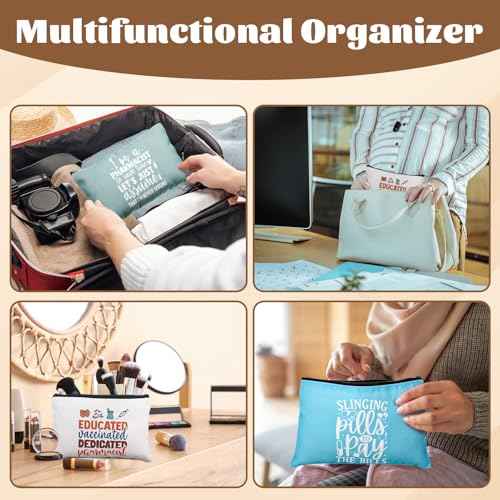 Kacctyen 9 Pcs Pharmacy Technician Gifts for Women Canvas Pharmacist Makeup Bag Canvas Zipper Cosmetic Bags Funny Pharmacy Technician Accessories for Pharmacist Nurse Coworker Medical Assistant