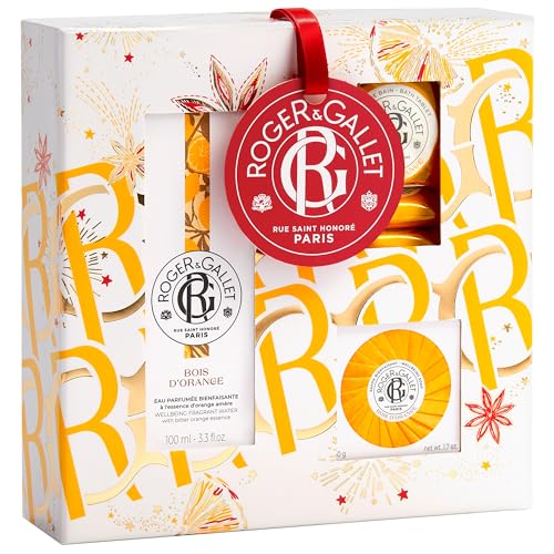 ROGER & GALLET Bois DOrange Set for Unisex - 5 Pc Gift Set 3.3oz Wellbeing Fragrant Water, 1.7oz Wellbeing Soap, 3 x 0.88oz Bath Tablets