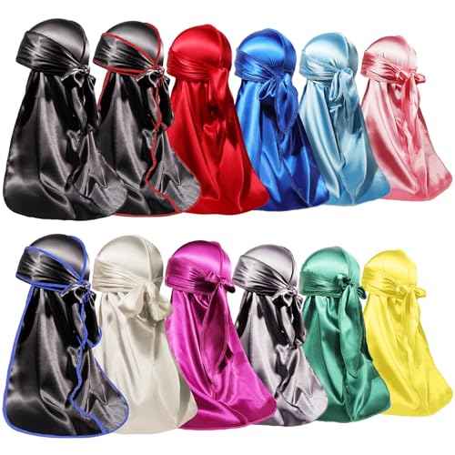 ForceWave 12 Pieces Silky Durag for Men Women Satin Durags for 360 Waves