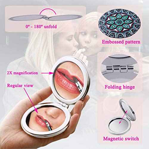 Beaufy Compact Mirror Set Small Travel Magnifying Pocket Mirrors for Purse Handheld Mini Folding Portable with 1x/2x Magnification for Women Girls Men Pack of 6