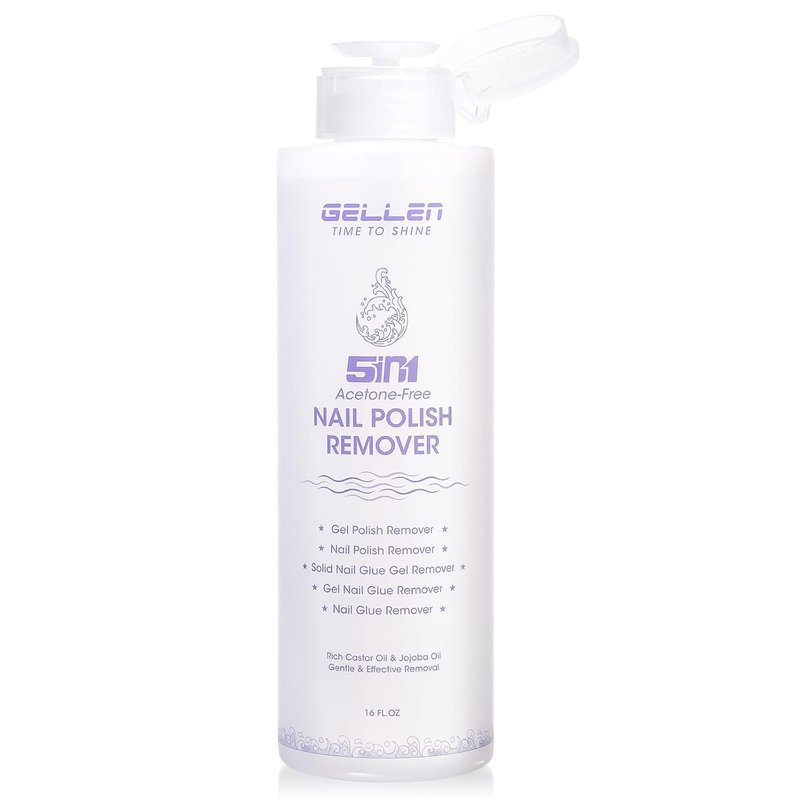 Gellen Non Acetone Nail Polish Remover - Jojoba & Castor Oil Enriched | 16 Fl Oz Soak Off Gel Polish Remover for Home Use