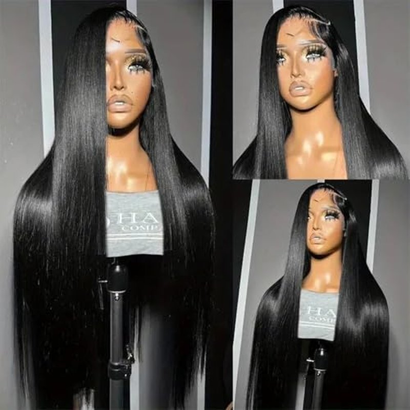 Synthetic Lace Front Wig, 13x6 Lace Frontal Wigs Human Hair Touch Pre-Plucked Long Straight Glueless 1B Black Wig 30 inch Vogue Highlight Technology-Premium Fiber & Human Hair Blended