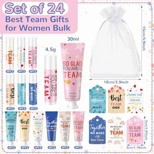 24set/96pcs Best Team Ever Gifts for Coworkers Employee Appreciation Gifts Christmas Party Favors Christmas Stocking Stuffers Inspirational Travel Hand Lotion and Lip Balm Set for Women