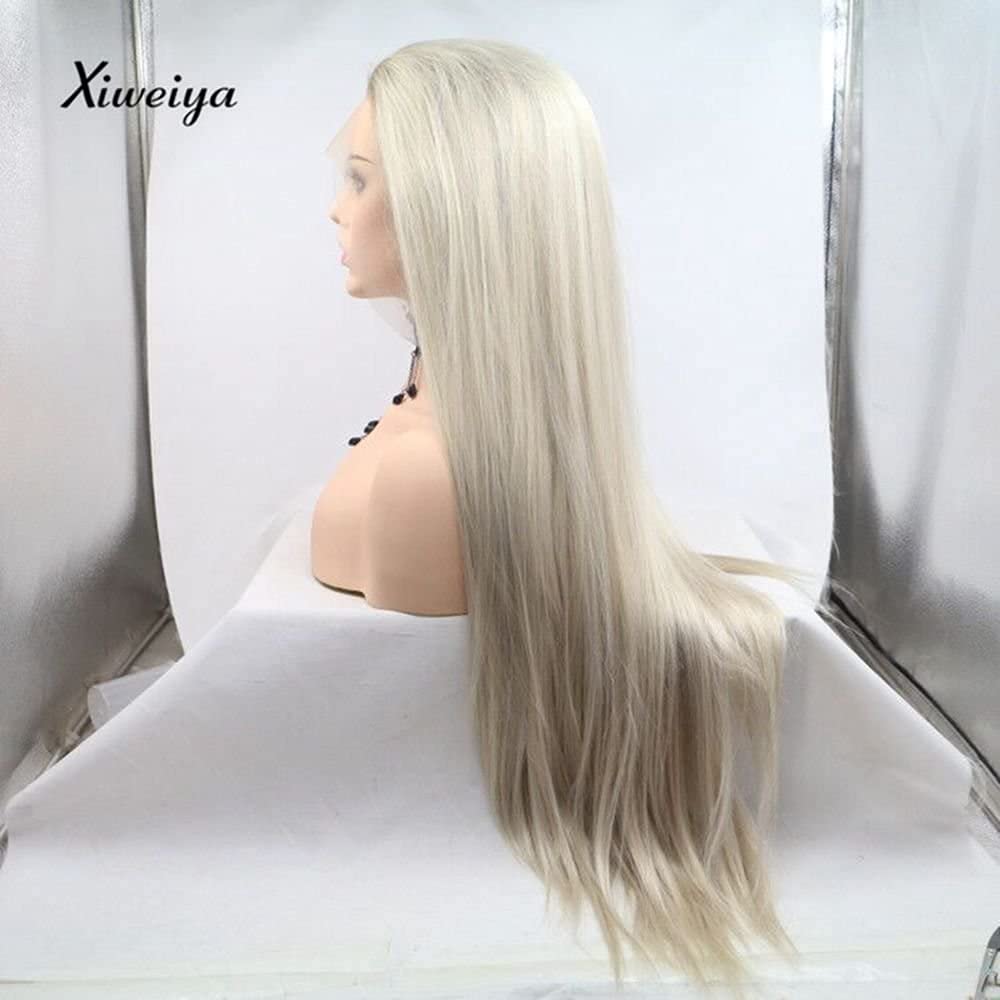 xiweiya Natural Straight Hair Light Blonde Ombre Brown Color Side Part Synthetic Lace Front Wigs For Women Heat Resistant Fiber Replacement Wig Cosplay Hair