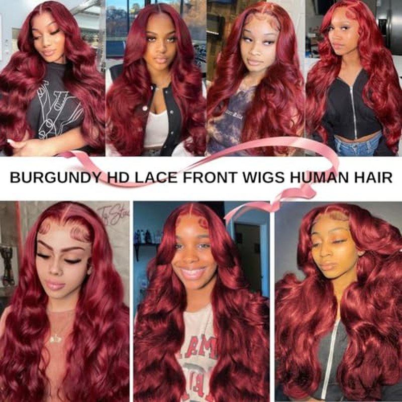 99j Burgundy Lace Front Wigs Human Hair 26 Inch 13x4 Body Wave Burgundy Lace Front Wigs 180 Density HD Transparent Glueless Wigs Human Hair Pre Plucked with Baby Hair