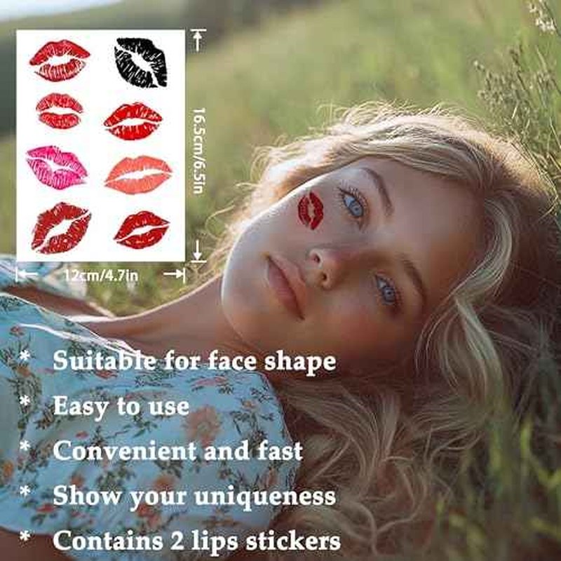 2pcs Makeup Stickers,Waterproof Face Lips Temporary Tattoo Stickers,Masquerade Sticker,Wedding Face Makeup Sticker for Women.