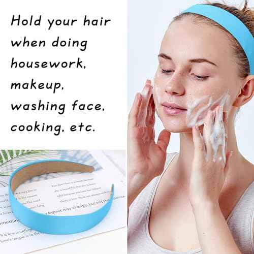 Wecoe 10 Pack Satin 1.3 Inch Wide Light Blue Headbands for Women & Girls - Non-Slip Fashion Hair Accessories for DIY Holiday Costume, Diademas Coreanas Para Mujer