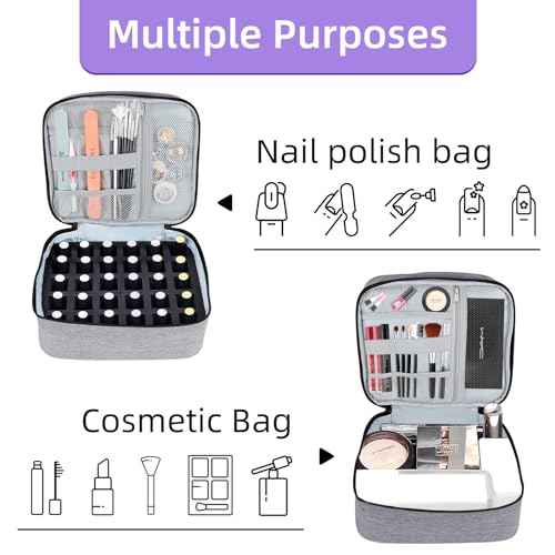 Nail Polish Organizer Holds 30 Bottles (15ml - 0.5 fl.oz) Double-layer Gel Nail Polish Kit Carrying Case, Nail Holder for Nail Lamp, Portable Nail Organizer and Storage for Nail Supplies (Gray)