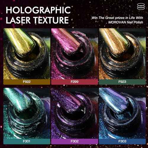 Morovan Fingernail Nail Polish Set: Holographic Metallic Lacquer Air Dry Nail Polish Regular Nail Pack 0.27oz Glitter Finger Nail Bulk Toenail Polish Kit Halloween Fall Gift for Women