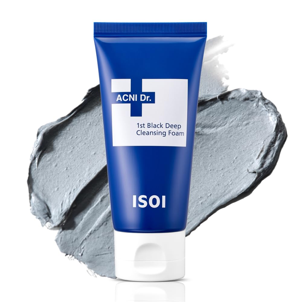 ISOI ACNI Dr. 1st Deep Cleansing Foam, K-Mud & Charcoal Purifying Cleanser for Oily & Acne-Prone Skin, Korean Skincare (2.54 fl.oz/75ml)