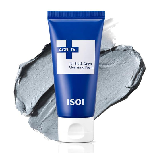ISOI ACNI Dr. 1st Deep Cleansing Foam, K-Mud & Charcoal Purifying Cleanser for Oily & Acne-Prone Skin, Korean Skincare (2.54 fl.oz/75ml)