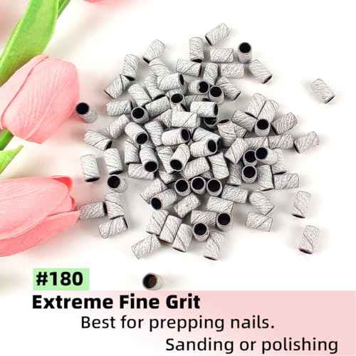 100 Pcs (180 Grit White)Sanding Bands Nail Drill Bit with 0.31in diameter,Nail Drill Bits Extreme Fine Grit Sanding Band,Sanding Belt Upgrade Mandrel Bits,Professional Nail Drill Bit for Acrylic Nails