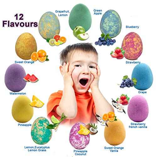 Bath Bombs for Kids with Surprise Inside - 12 Organic Bubble Bath Fizzies with Dragon Egg Toys. Gentle & Kids Friendly w/Rich Bubbles & Rainbow Colors, Stocking Stuffer Christmas Gifts for Boy, Girls