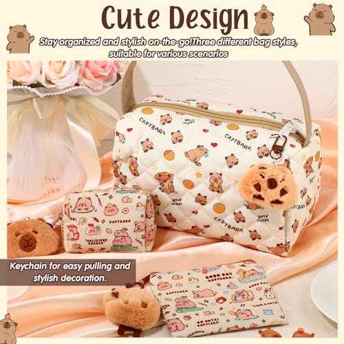 6 Pcs Capybara Gifts for Women Capybara Makeup Bags Kawaii Plush Keychains Small Toiletry Zipper Pouch Wallet Cute Stuffed Animal Keychain Plushies for Birthday Animal Lover Gifts