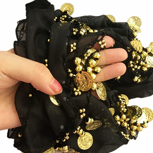 Multi-Row Coins Belly Dance Wrap & Hip Scarf, Sequins Head Chain Festival Halloween Prom Costume Hair Accessories Headbands Headpieces for Women and Girls