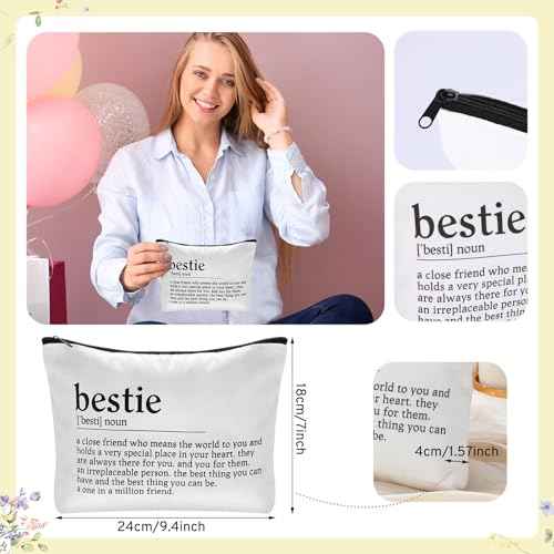 Tioncy 2 Pcs Bestie Birthday Gifts for Women BFF Friendship Gift Set Makeup Bag 17 oz Bestie Glass Cup with Lid and Straw for Women Sister