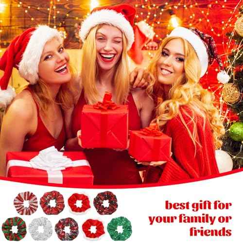 WILLBOND 25 Pcs Christmas Scrunchies for Women Red and Green Hair Accessories Bulk Holiday Plaid Velvet Soft Elastic Snowflake Ponytail Holder for Women Gifts(Novel Christmas Pattern)