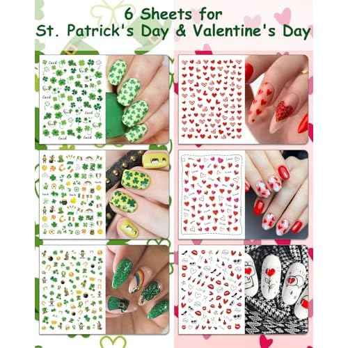 30 Sheets 7 Holiday Nail Art Stickers, Mixed Season Nail Decals Set for All Year, 3D Self-Adhesive Pegatinas U?as Easter 4th of July Halloween Thanksgiving Christmas Valentine's St. Patrick's Day