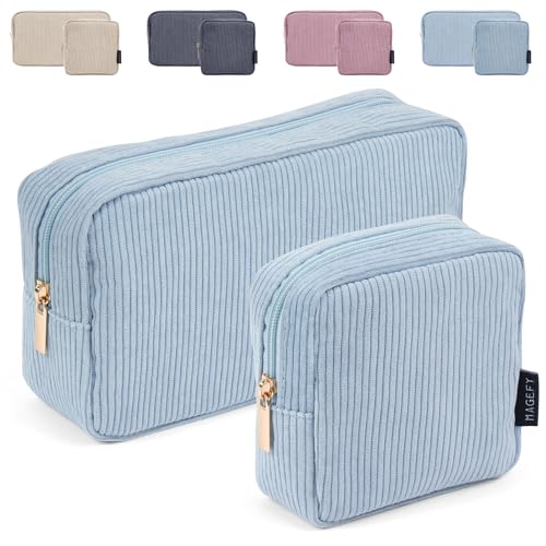 MAGEFY Small Makeup Bag for Purse Mini Cosmetics Bag Corduroy Cute Cosmetic Pouch for Women with Slip-in Pockets