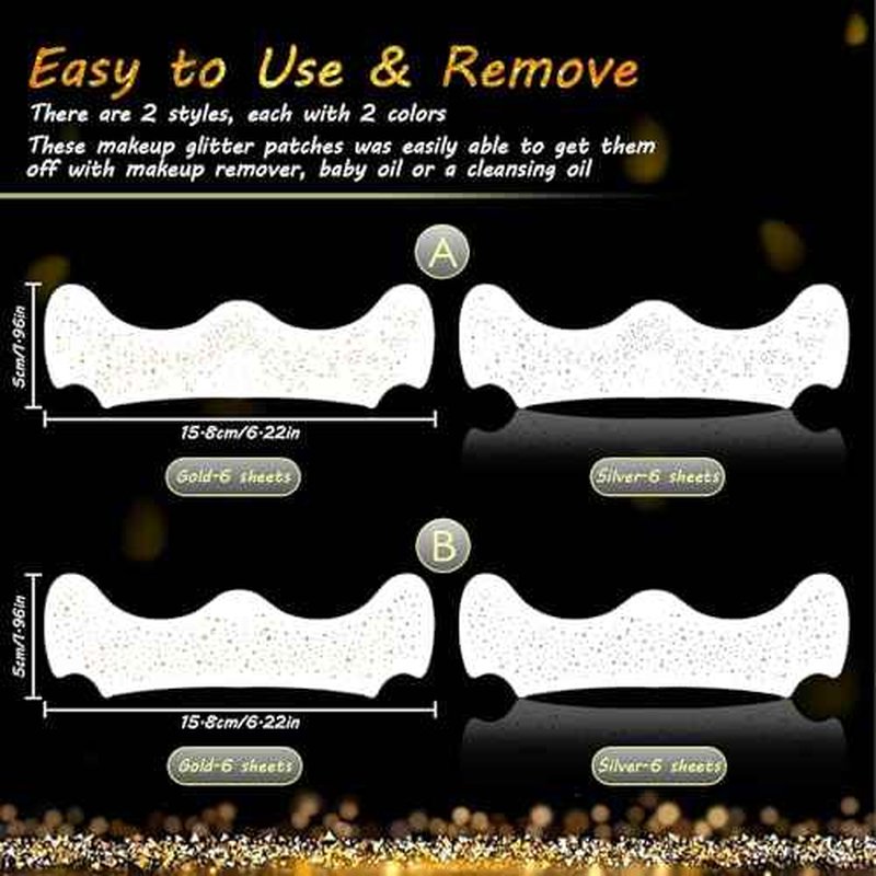 24pcs Gold and Silver Glitter Freckles Face Tattoo, Sparkle Freckles Temporary Face Tattoos, Body Face Glitter Makeup Patches Speckles, Waterproof Long Lasting Makeup Accessories for Women Girls