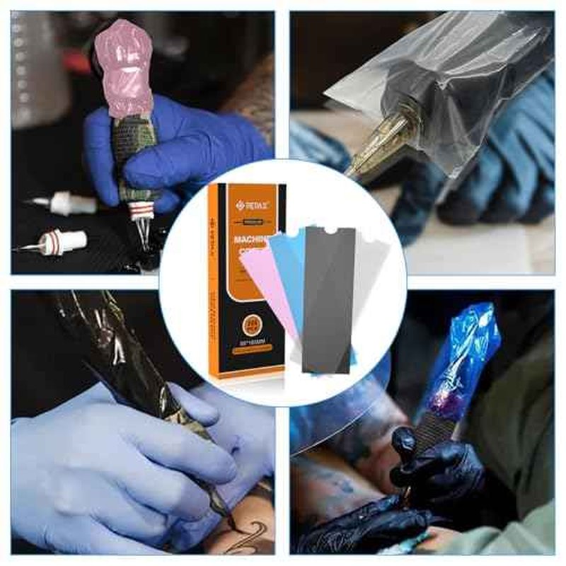 Large Tattoo Machine Covers 200pcs - Sealable Tattoo Pen Covers Sleeves 2.5" x 7.1" Tattooing Gun Wrap Upgrader Material Black Machine Bags for Professional Tattooing Supplies