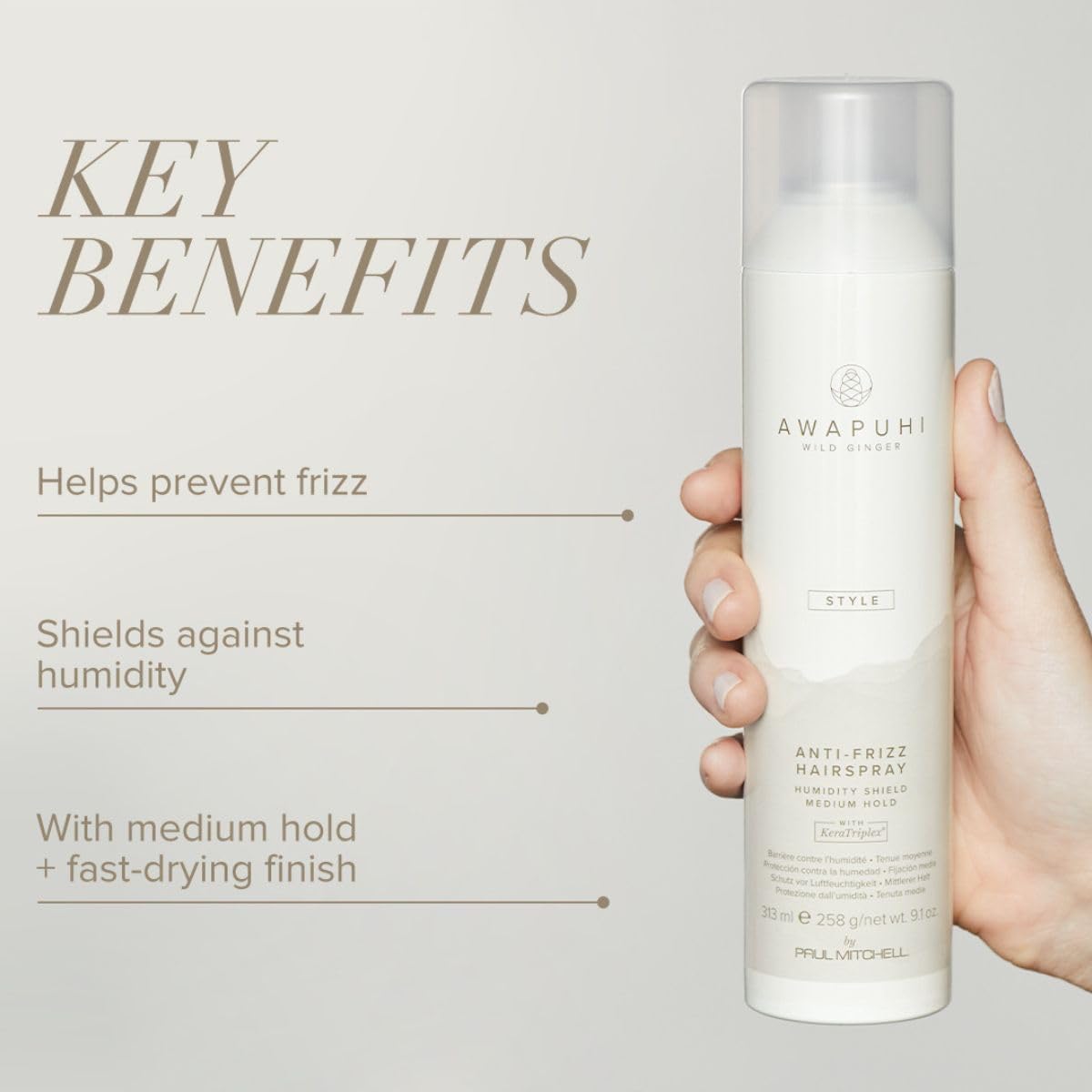 Awapuhi Wild Ginger by Paul Mitchell Anti-Frizz Hairspray, Humidity Shield, Medium Hold, For All Hair Types, 9.1 oz.