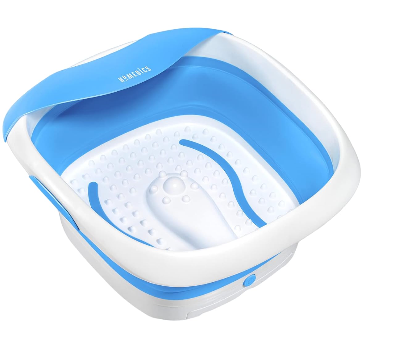 HoMedics Compact Pro Spa Collapsible Footbath with Heat Maintenance, Vibration Massage, ACU-Node Surface, Improves Circulation, Soothe Tired Muscles, Tub for Easy Storage, Blue and White