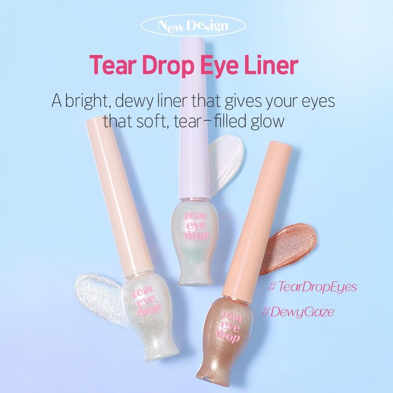ETUDE Tear Drop Eyeliner, Crystal & Opal Glitter, Smudge-Proof Sparkle, Long-Lasting Formula, All Skin Tone Friendly, Korean Makeup, Beauty, White Tear (0.271 Fl Oz)
