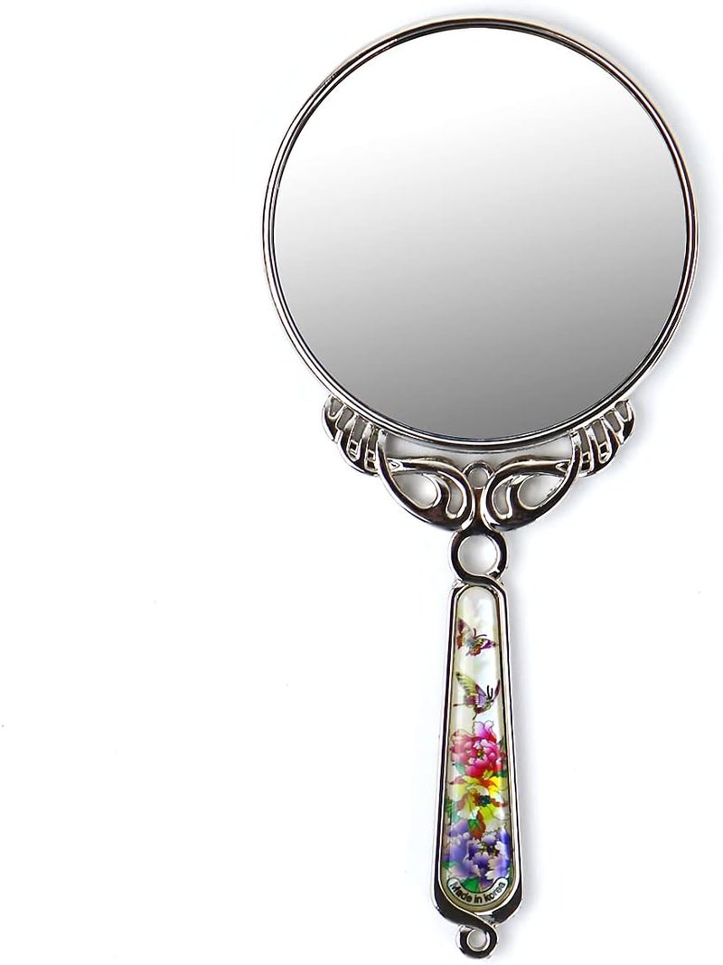 Hand Held Mirror - Eco-Friendly Mother of Pearl Coating | Vintage Rose Design for Travel & Makeup - 150x70x5mm