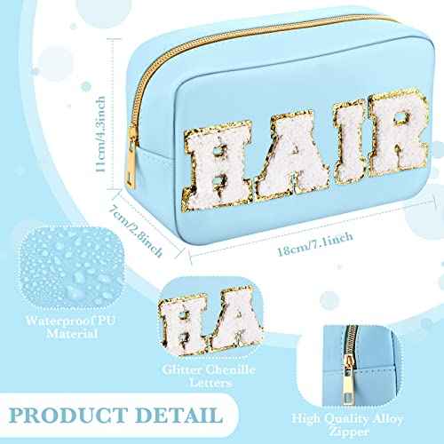 Sanwuta 4 Pcs Hair Face Skin Travel Bag Set Preppy Makeup Pouch PU Leather Skincare Bag Waterproof Cosmetic Organizer Birthday Christmas Gifts(Blue, Pink, Green, Purple,Fresh Style)