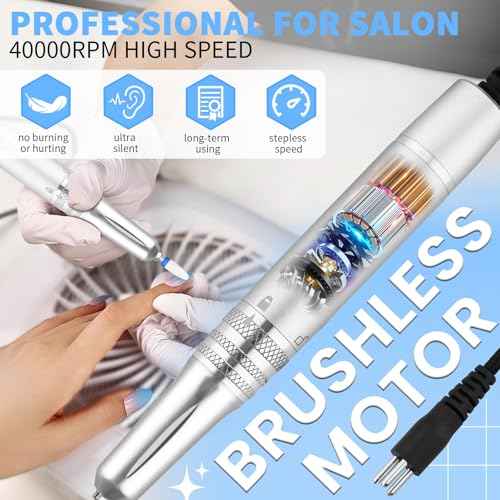 Kredioo Professional Nail Drill Brushless 40,000RPM Rechargeable 2-in-1 Portable Electric Nail File Ultra Silent Salon Must Haves Nail Tool Kit Removing Acylic Gels