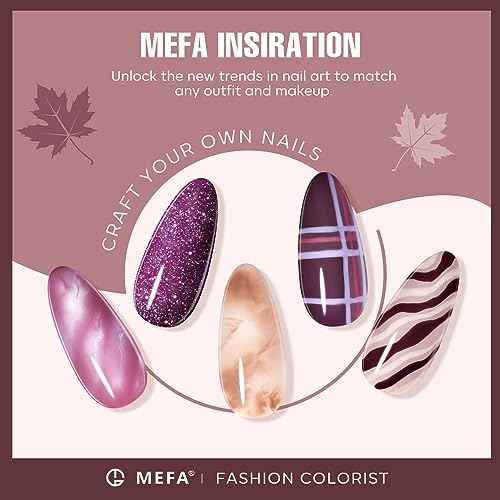 MEFA Fall Gel Nail Polish Set, 12 Colors Burgundy Red Nail Polish Set Champagne Gold Glitter Nail Polish Gel Soak Off Dark Red Purple Shimmer Nude Brown Manicure Gifts for Women Girl DIY Salon Home