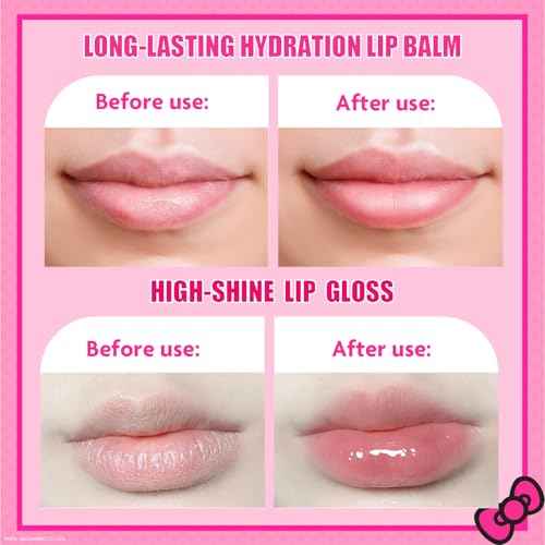 Hello Kitty Beauty Mini Train Case Set Includes Lip Gloss Tube, Lip Balm, Lip Gloss Compact for Girls,for Parties, Sleepovers, Ages 3+ by Townley Girl