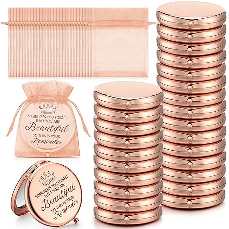 Dandat 25 Set Pocket Inspirational Compact Mirrors Bulk for Women Sometimes You Forget That You're Beautiful Magnifying Mirror Thank You Gifts Christmas Sisterhood Gifts for Women Girls Friends