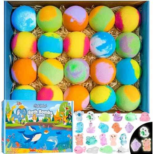 Bath Bombs for Kids with Surprise Inside, 20 Pack Handmade Bath Bomb Gift Set with Glow-in-The-Dark Toys, Fizzy Bath Balls for Fun, Great Christmas Gift or 2025 Advent Calendar for Boys & Girls