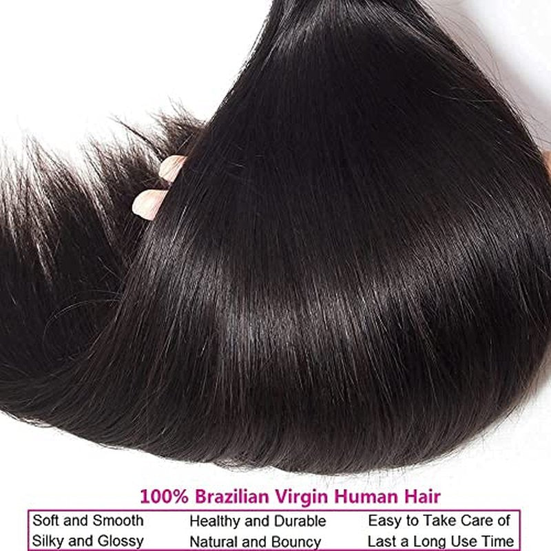 Straight Bundles Human Hair 16 16 16 Inch Brazilian Straight Hair Bundles 100% Unprocessed Virgin Hair Weave Bundle Human Hair Extensions for Women Trippy Hair Bundle Natural Color
