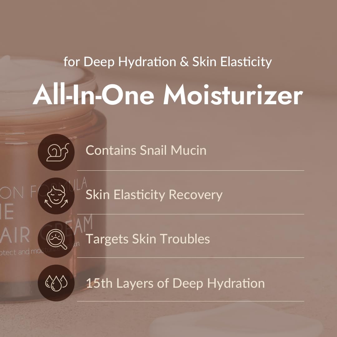 MIZON All in One Snail Repair Cream | Korean Moisturizer Cream for Glass Skin, Fine Lines, Blemishes | 92% Snail Mucin, Peptides, Hyaluronic Acid | 2.53 fl oz