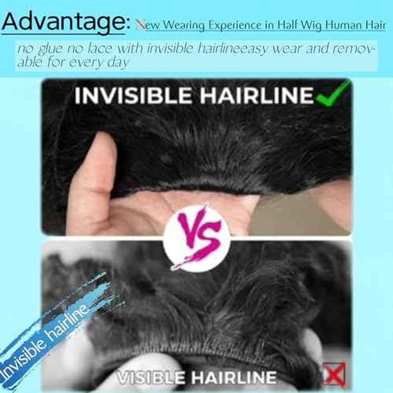 Kinky Curly Half Wig Human Hair Drawstring Seamless Flip Over Half Curly Wig Human Hair Invisible Hairline Glueless Wear and Go Wigs For Black Women Beginner Friendly 22Inch 200% Density