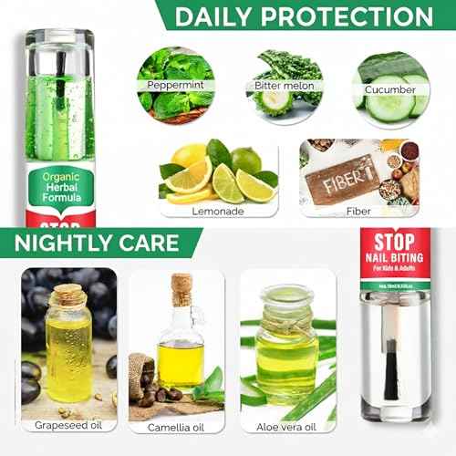 Nail Biting Treatment for Kids, Nail Biting Prevention, Stop Thumb Sucking Deterrent, Protect & Repair Nails, Safe & Mild Ingredients, Stop Nails Biting for Kids, Easy Brush, Day Night Care, 10 ML