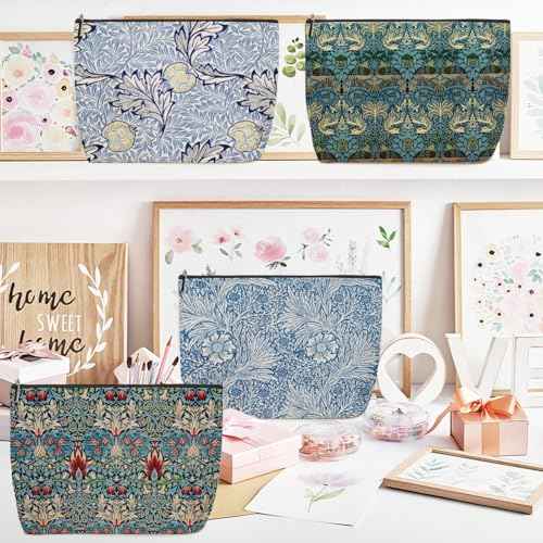 4 Pieces Makeup Bag Classic Flower Botanical Floral Washable Skincare Bag Travel Toiletry Bag Makeup Pouch Cosmetic Bag Birthday Friendship Gifts for Women Supervisor Friends Bestie Coworker Manager