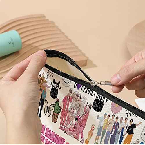 Funny K Pop Character Korean Group Army Cosmetic Bag Singer Inspired Song Idea Gift Army Members Fans Gift Music Lover Merch Makeup Bag Friendship Gifts for Women Friends Mom Aunt Birthday Christmas