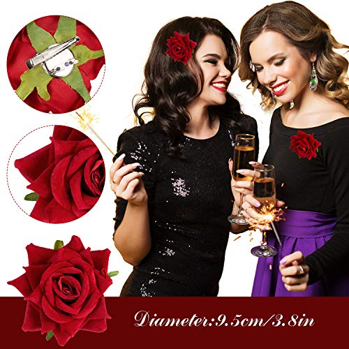 4 Pieces Rose Flower Hair Clip Big Rose Brooch Floral Clips Mexican Flower Hair Accessories for Woman Flamenco Dancer Bridal Party Wedding