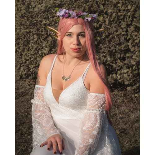 Renaissance Mushroom Elf Ears with Crown - Flower Butterfly Headpiece Soft Elven Fairy Ears and Woodland Floral Headpiece for Women Christmas Renfaire Halloween Cosplay Bridal Party Photo Shoot Props