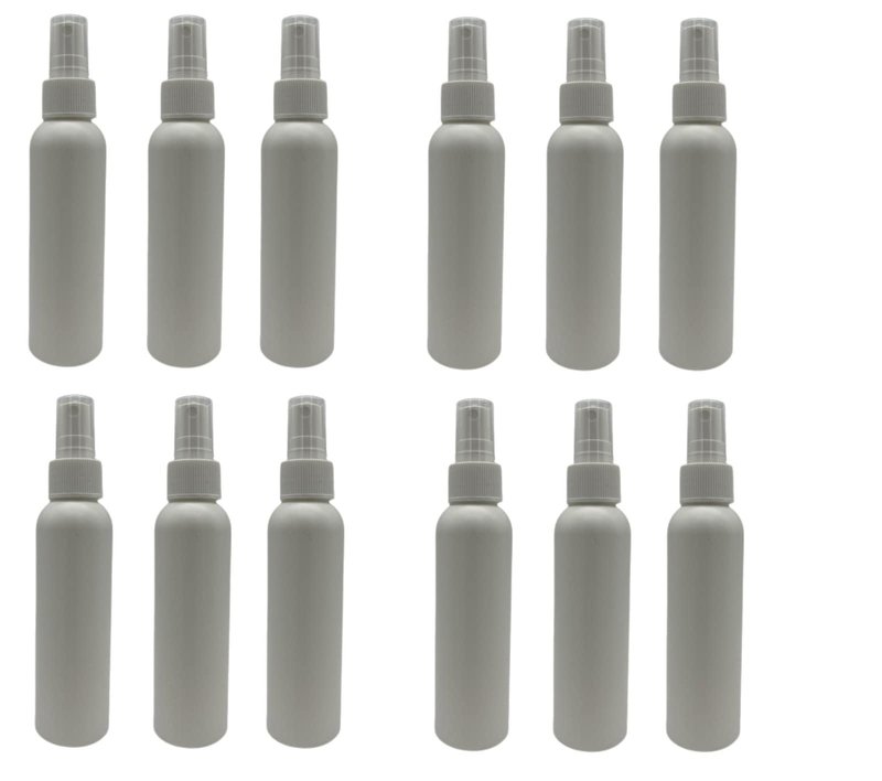 Natural Farms 4 oz White Cosmo Plastic Bottles - 12 Pack Empty Bottle Refillable - BPA Free - Essential Oils - Aromatherapy | White Ribbed Fine Mist Pump Spray Caps- Made in the USA