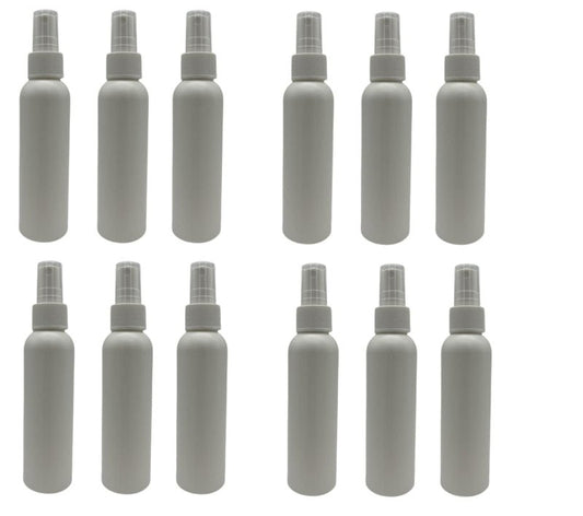 Natural Farms 4 oz White Cosmo Plastic Bottles - 12 Pack Empty Bottle Refillable - BPA Free - Essential Oils - Aromatherapy | White Ribbed Fine Mist Pump Spray Caps- Made in the USA