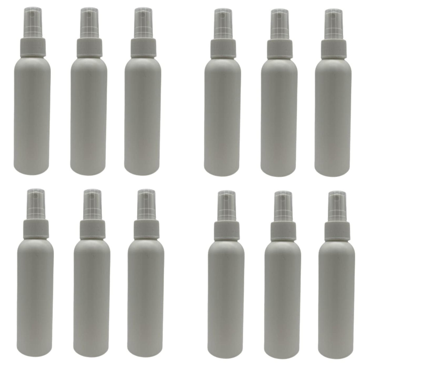 Natural Farms 4 oz White Cosmo Plastic Bottles - 12 Pack Empty Bottle Refillable - BPA Free - Essential Oils - Aromatherapy | White Ribbed Fine Mist Pump Spray Caps- Made in the USA