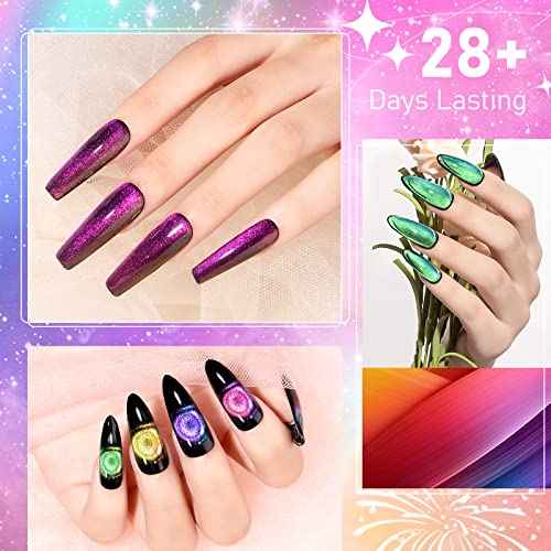Cat Eye Gel Nail Polish with Magnet 9D Galaxy Cateye Manicure Soak Off UV DIY Salon Home Gift 12 Colors 7ml(0.24fl oz)